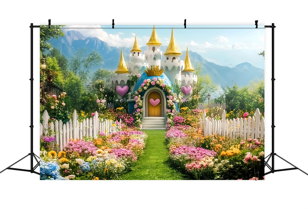 Castle Backdrop Blooming Garden Fairytale Castle Newborn Photo Backdrop UK LXX58-375