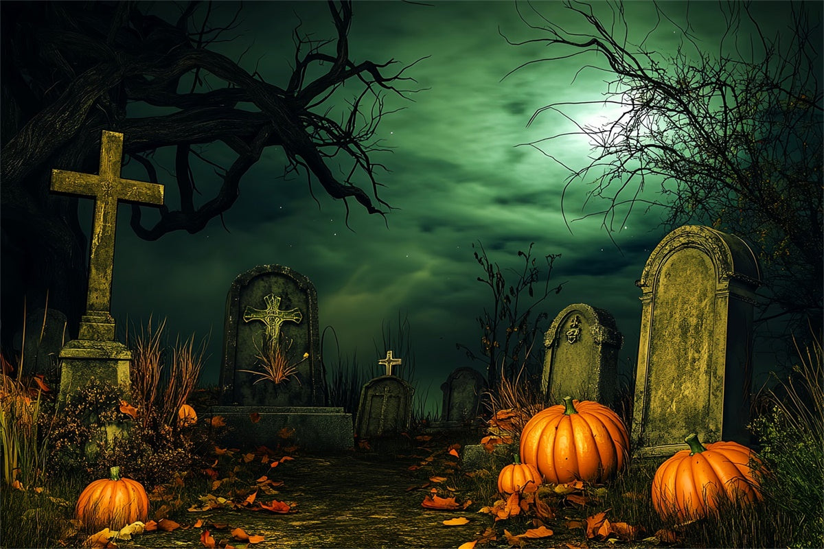 Halloween Graveyard Backdrop Midnight Grave Path Backdrop UK LXX58-37