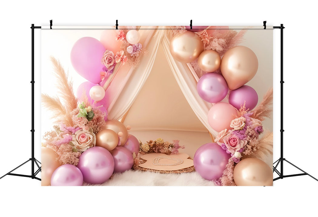 Newborn Backdrop Blush Balloon Floral Tent Kids Backdrops UK LXX58-388