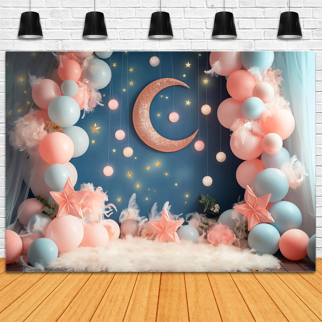 Moon And Stars Backdrop Moon Star Balloon Dreamland Newborn Photo Backdrop UK LXX58-389