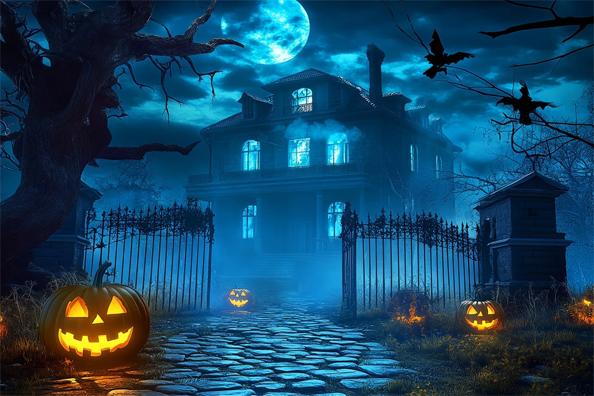Haunted House Backdrop Spooky Moonlit Manor Backdrop UK LXX58-38
