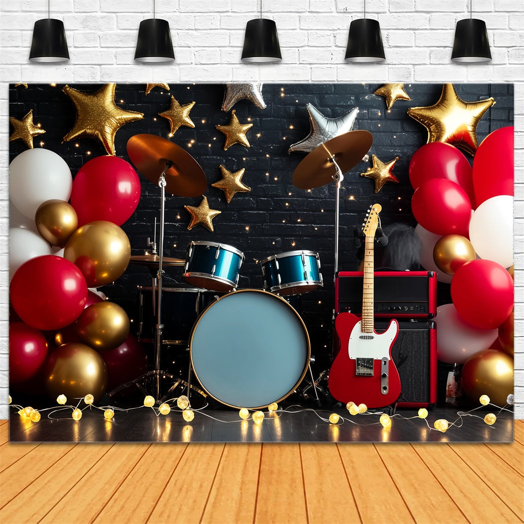 Moon And Stars Backdrop Rockstar Drum Guitar Stage Newborn Backdrop UK LXX58-390