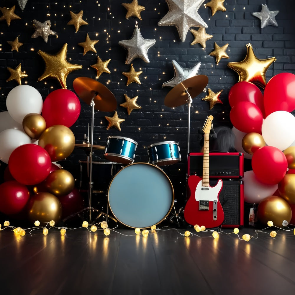 Moon And Stars Backdrop Rockstar Drum Guitar Stage Newborn Backdrop UK LXX58-390