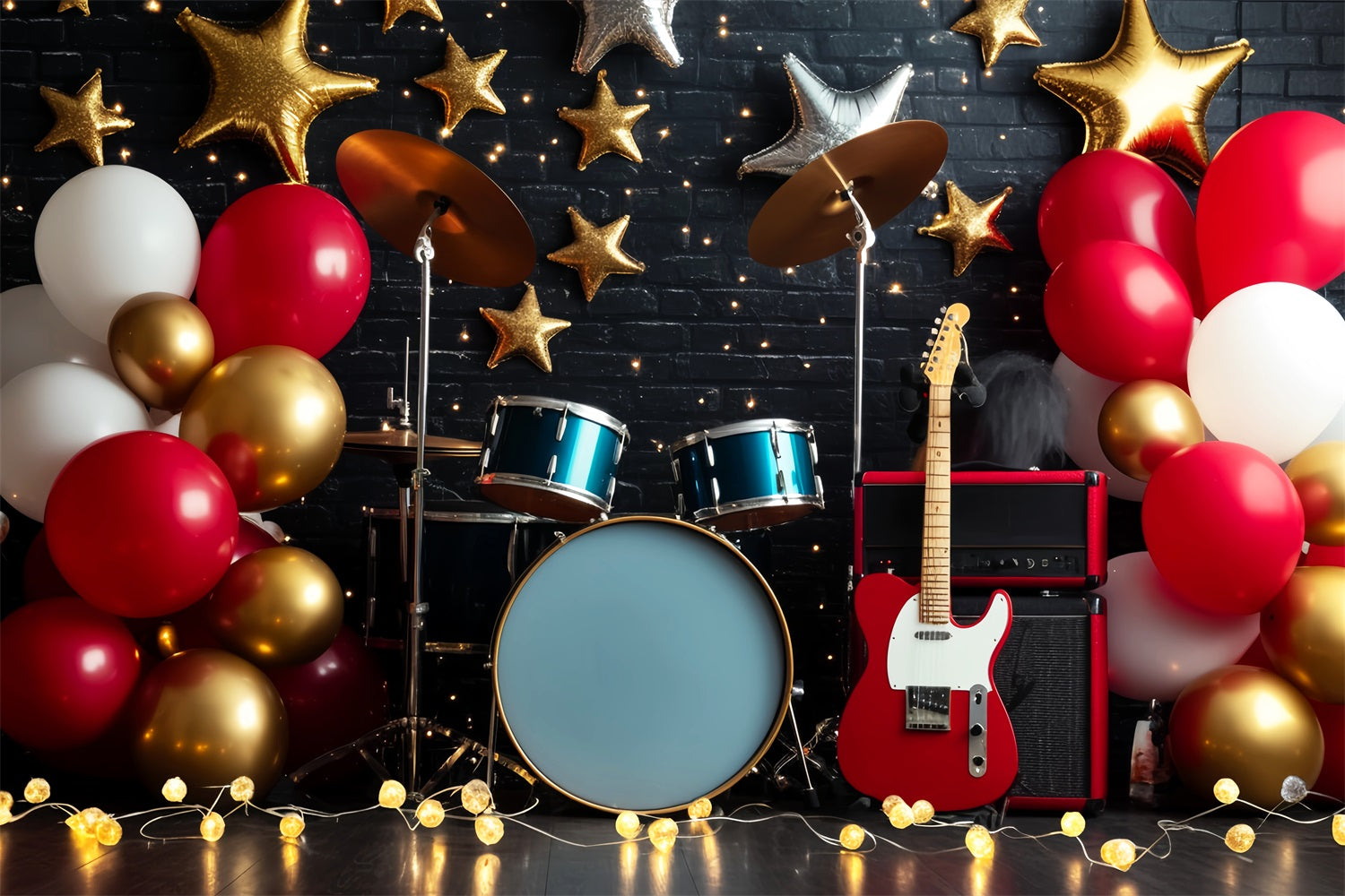 Moon And Stars Backdrop Rockstar Drum Guitar Stage Newborn Backdrop UK LXX58-390