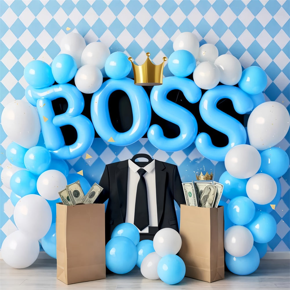 Newborn Backdrop Blue Boss Crown Celebration Kids Photo Backdrop UK LXX58-392