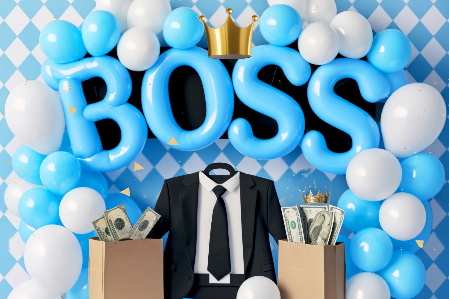 Newborn Backdrop Blue Boss Crown Celebration Kids Photo Backdrop UK LXX58-392