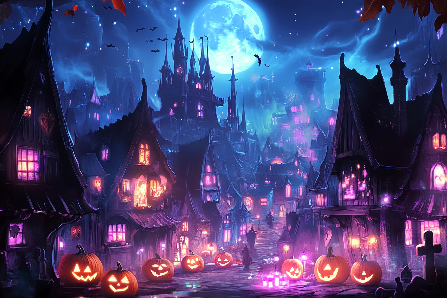 Spooky Halloween Backdrop Mystic Witch Town Backdrop UK LXX58-43