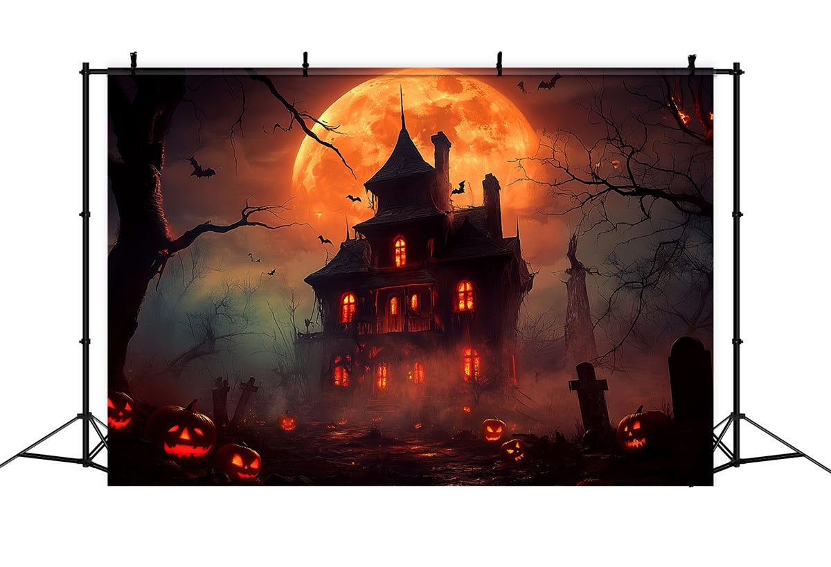 Haunted House Backdrop Crimson Moon Horror Backdrop UK LXX58-44