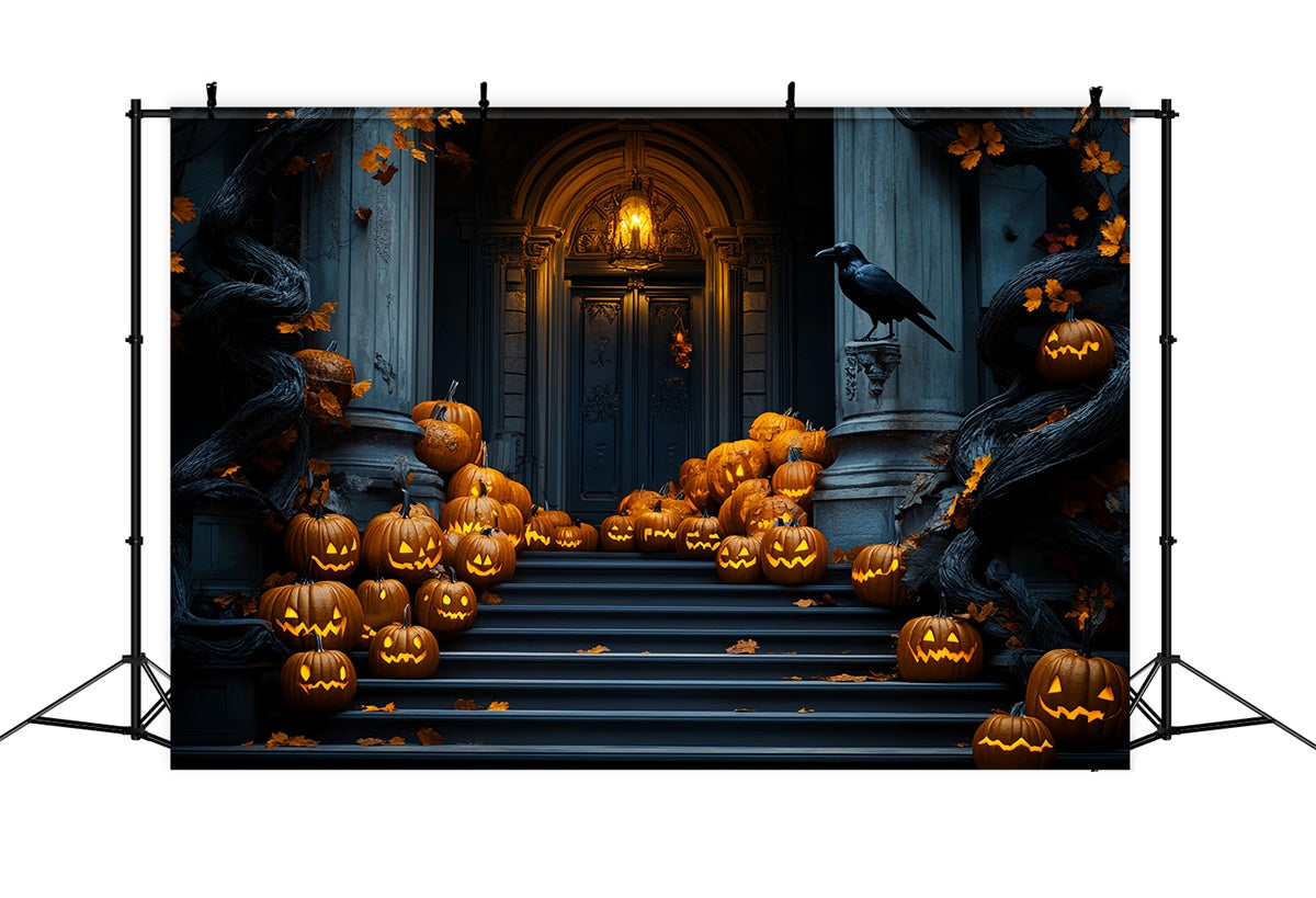 Garage Door Halloween Backdrop Pumpkin Stair Parade Backdrop UK LXX58-45