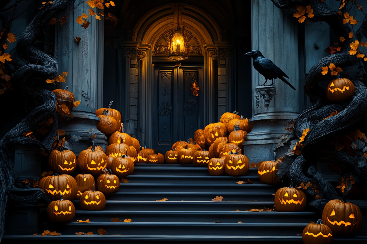 Garage Door Halloween Backdrop Pumpkin Stair Parade Backdrop UK LXX58-45