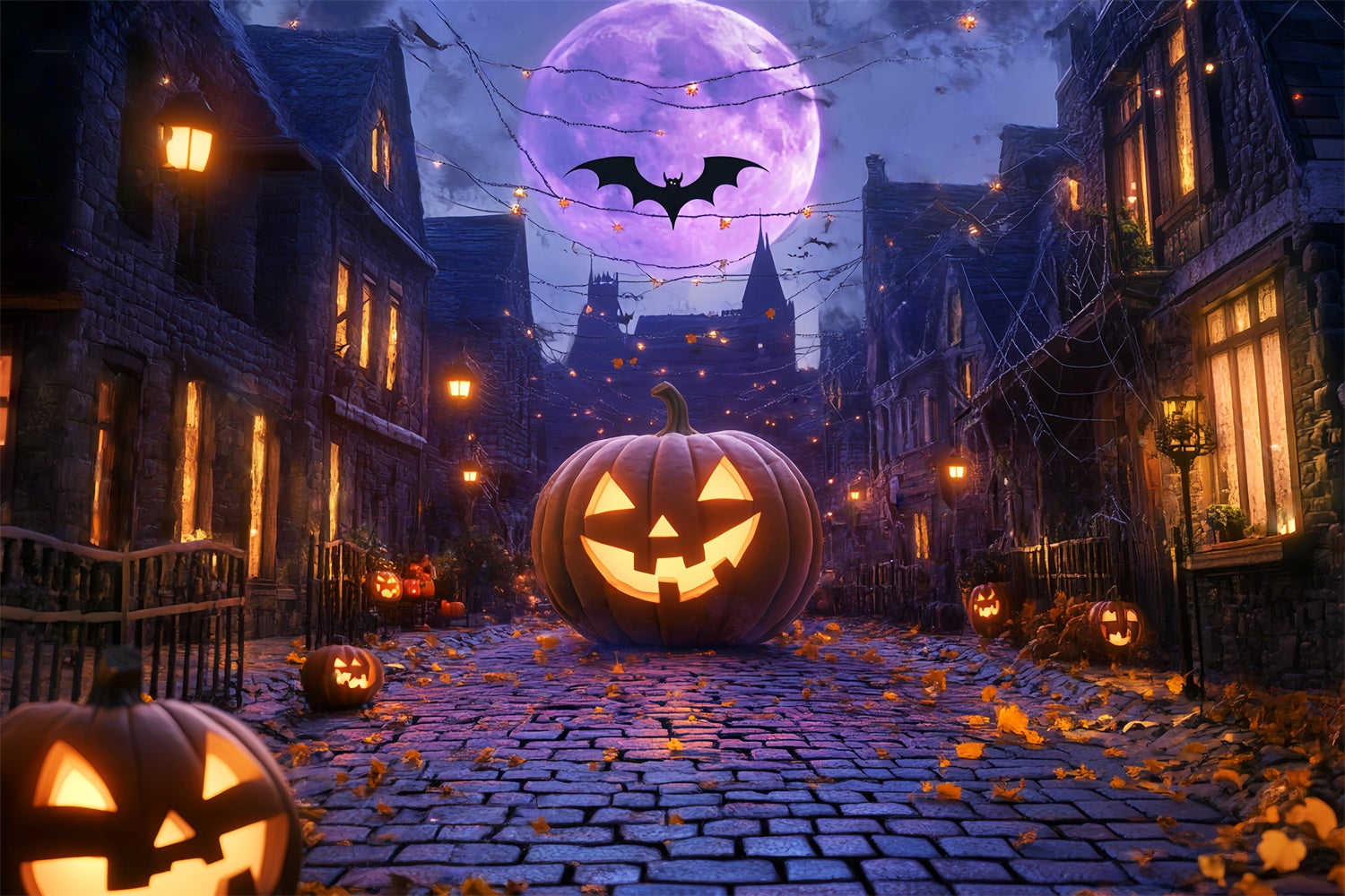 Halloween Photo Backdrop Giant Pumpkin Lane Backdrop UK LXX58-48