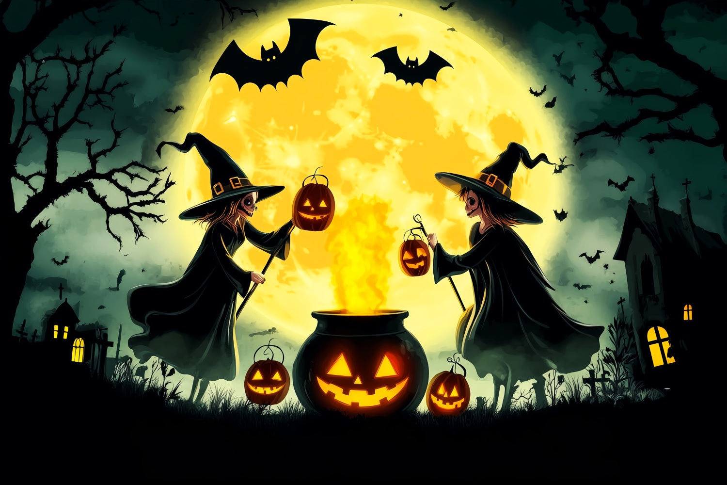 Garage Door Halloween Backdrop Moonlit Witches Backdrop UK LXX58-4