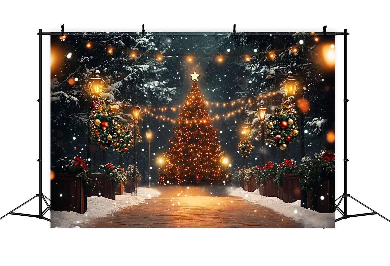Christmas Tree Farm Backdrop Magical Snowy Tree Lights Christmas Photo Backdrop UK LXX58-51