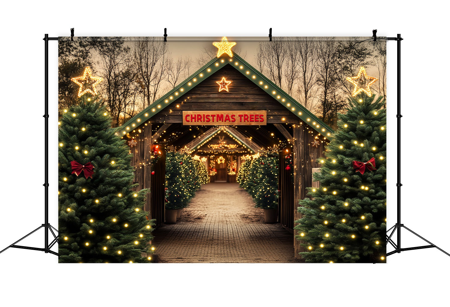 Christmas Tree Farm Backdrop Rustic Tree Farm Tunnel Christmas Backdrops for Photography UK LXX58-55