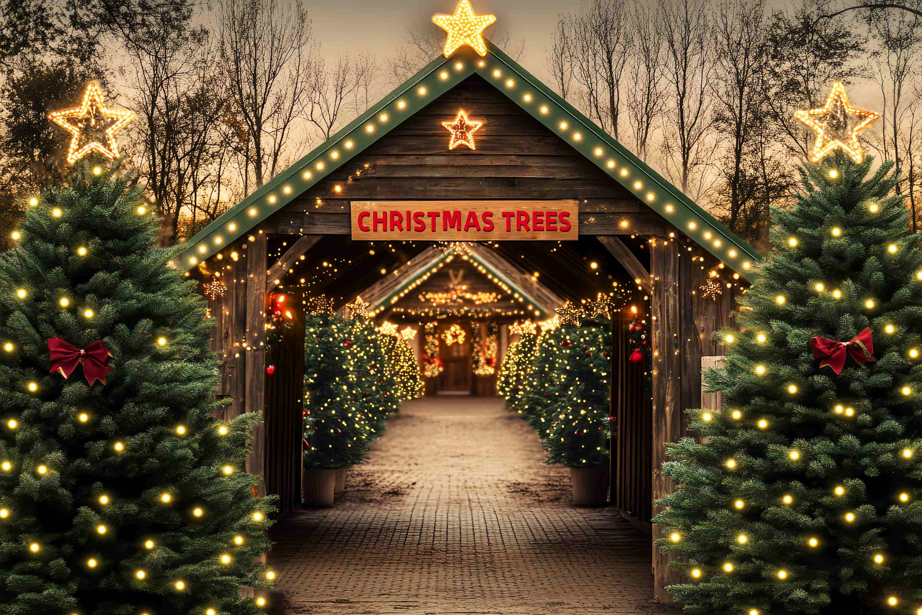 Christmas Tree Farm Backdrop Rustic Tree Farm Tunnel Christmas Backdrops for Photography UK LXX58-55