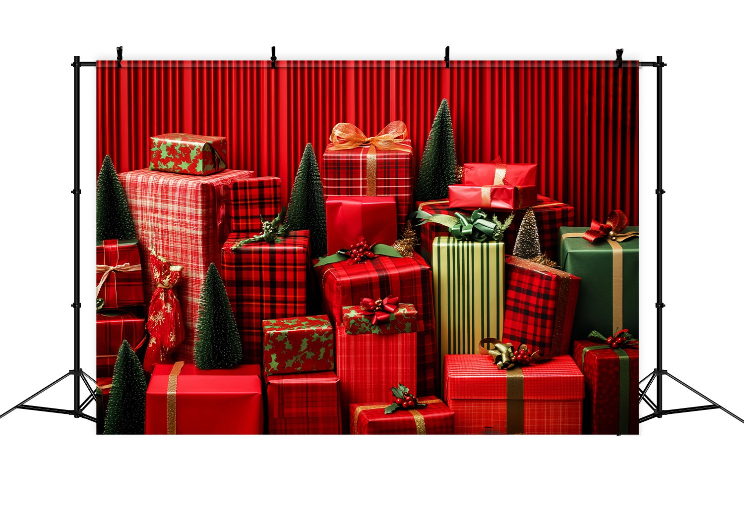 Red Christmas Backdrop Red Plaid Wrapped Gifts Christmas Backdrops for Photography UK LXX58-58