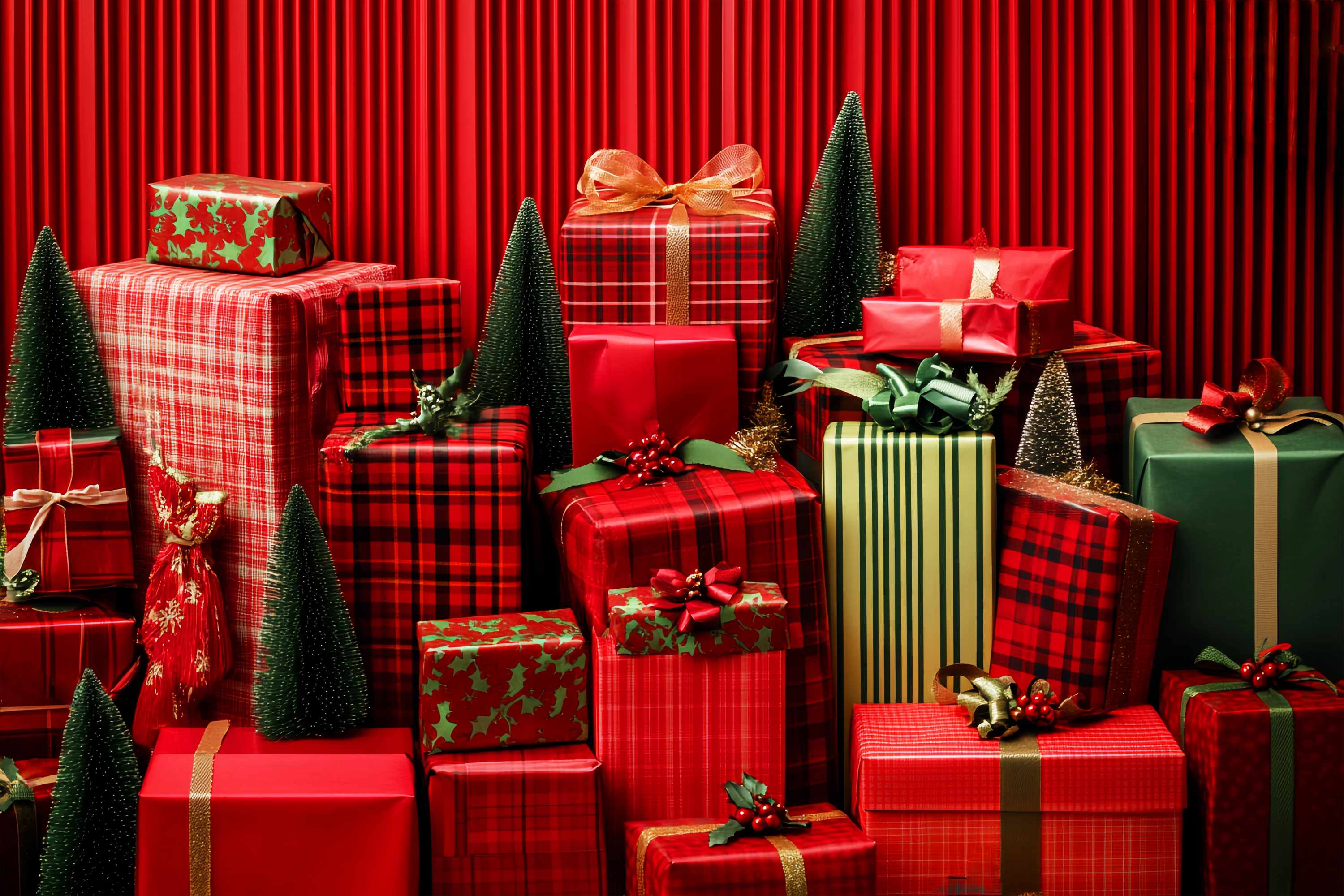 Red Christmas Backdrop Red Plaid Wrapped Gifts Christmas Backdrops for Photography UK LXX58-58