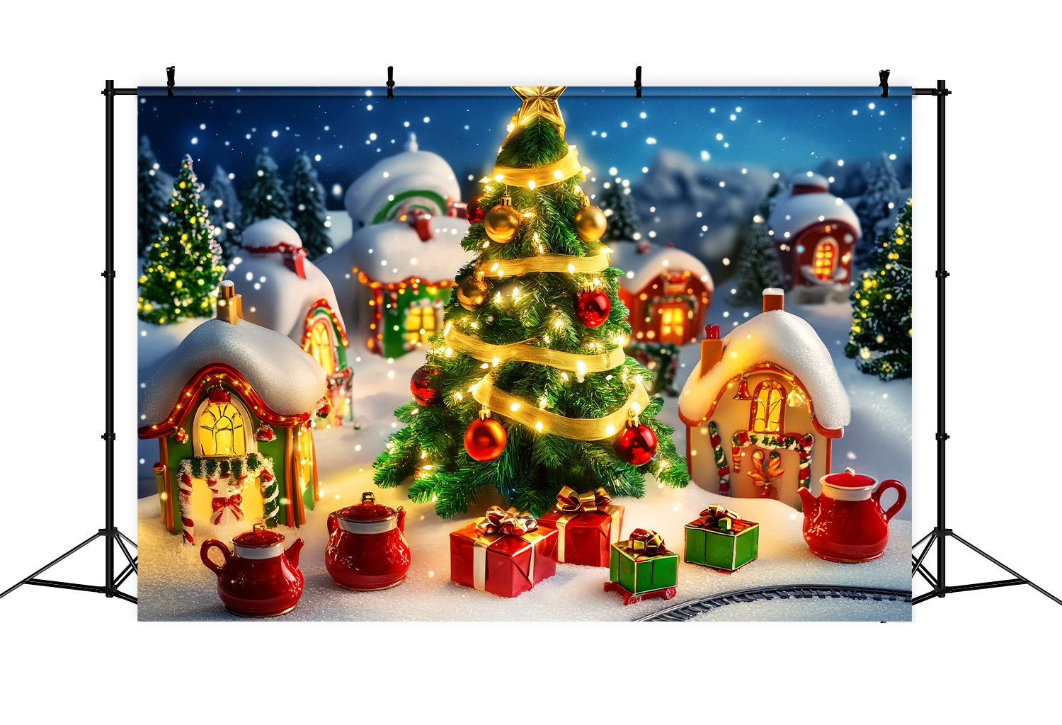 Christmas Tree Backdrop Toy Village Christmas Tree Scene Christmas Backdrops UK LXX58-60