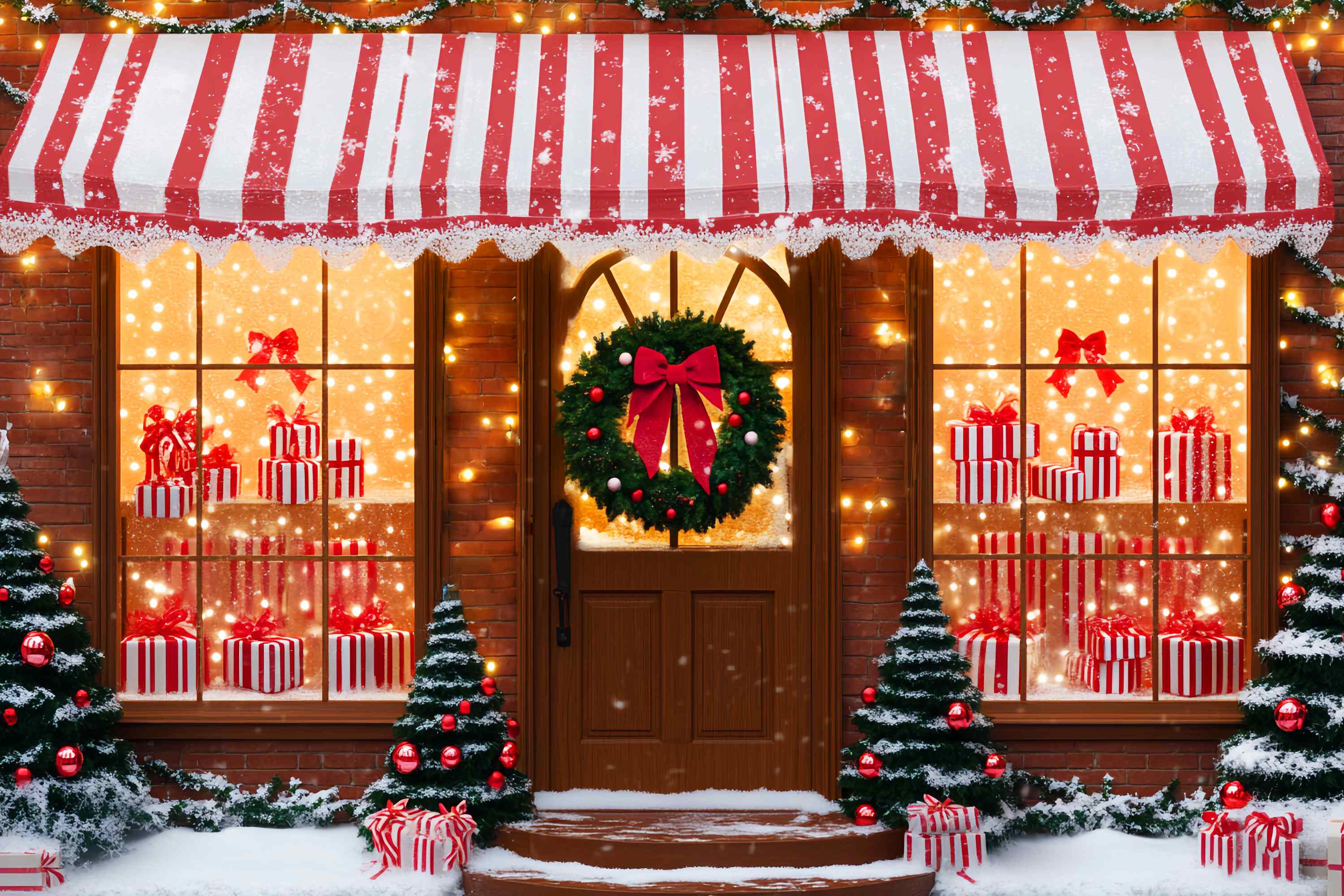 Professional Christmas Backdrops Striped Candy Gift Shop Christmas Backdrop UK LXX58-61
