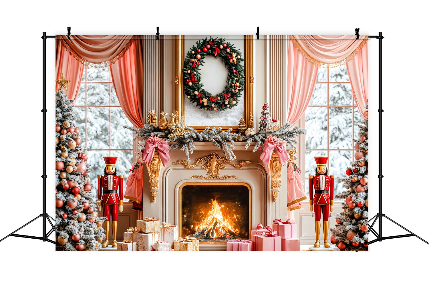 Christmas Fireplace Backdrop Pink Nutcracker Fireplace Decor Christmas Backdrops Sale UK LXX58-62