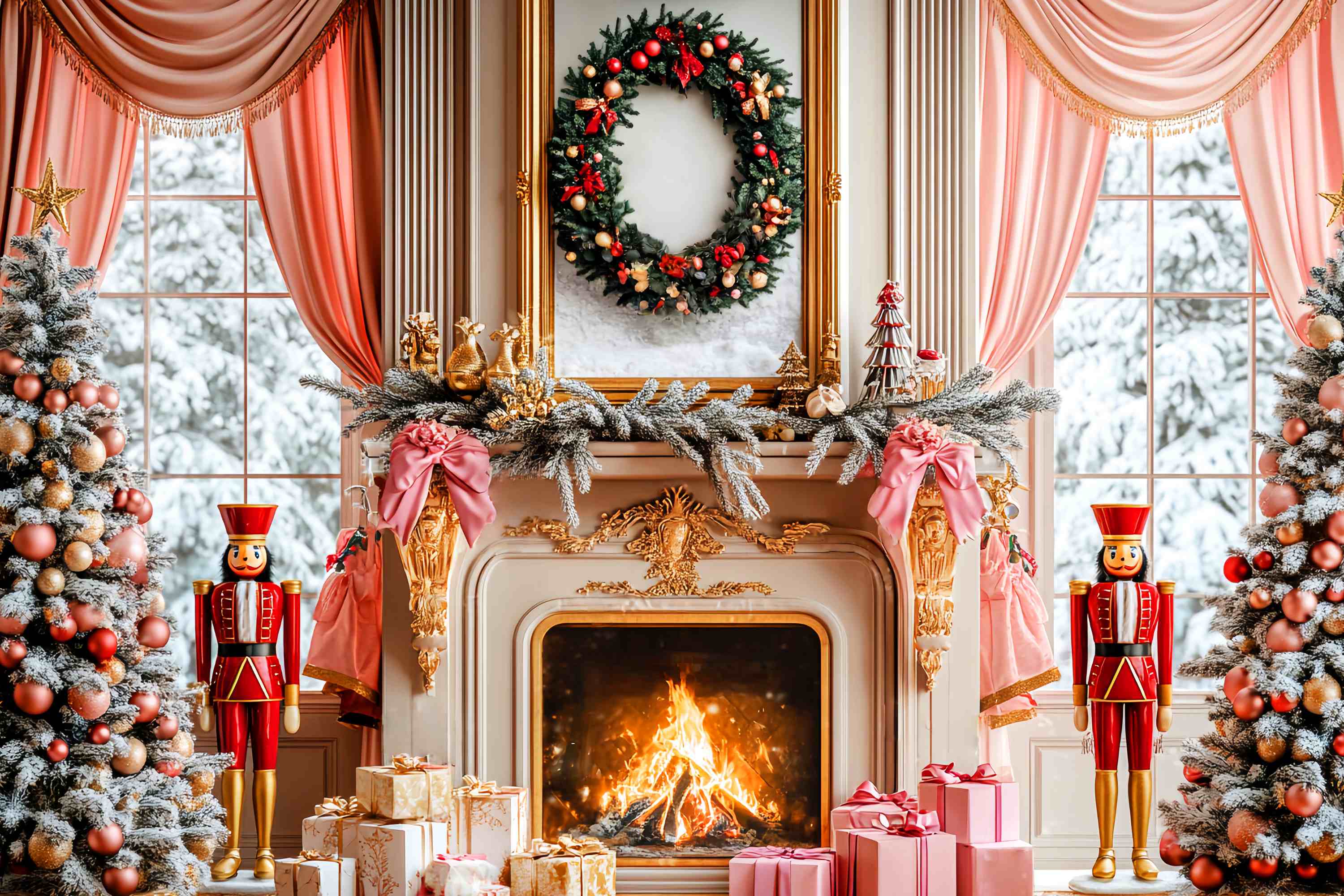 Christmas Fireplace Backdrop Pink Nutcracker Fireplace Decor Christmas Backdrops Sale UK LXX58-62