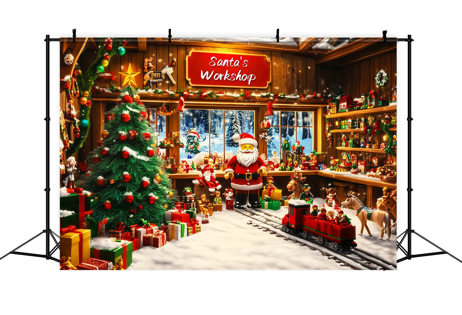 Santa's Workshop Backdrop Lego Santa's Workshop Christmas Backdrops Sale UK LXX58-64