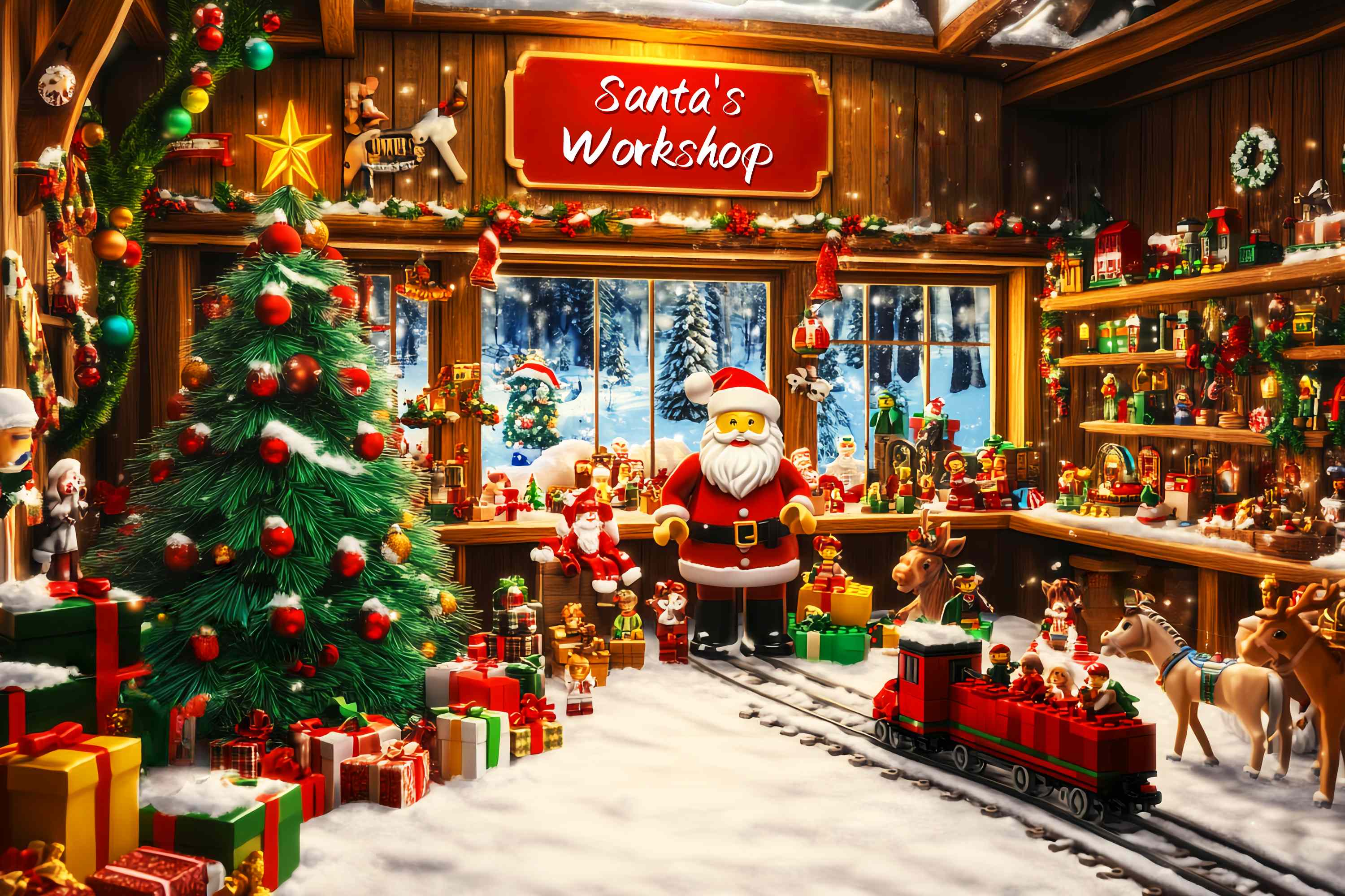 Santa's Workshop Backdrop Lego Santa's Workshop Christmas Backdrops Sale UK LXX58-64
