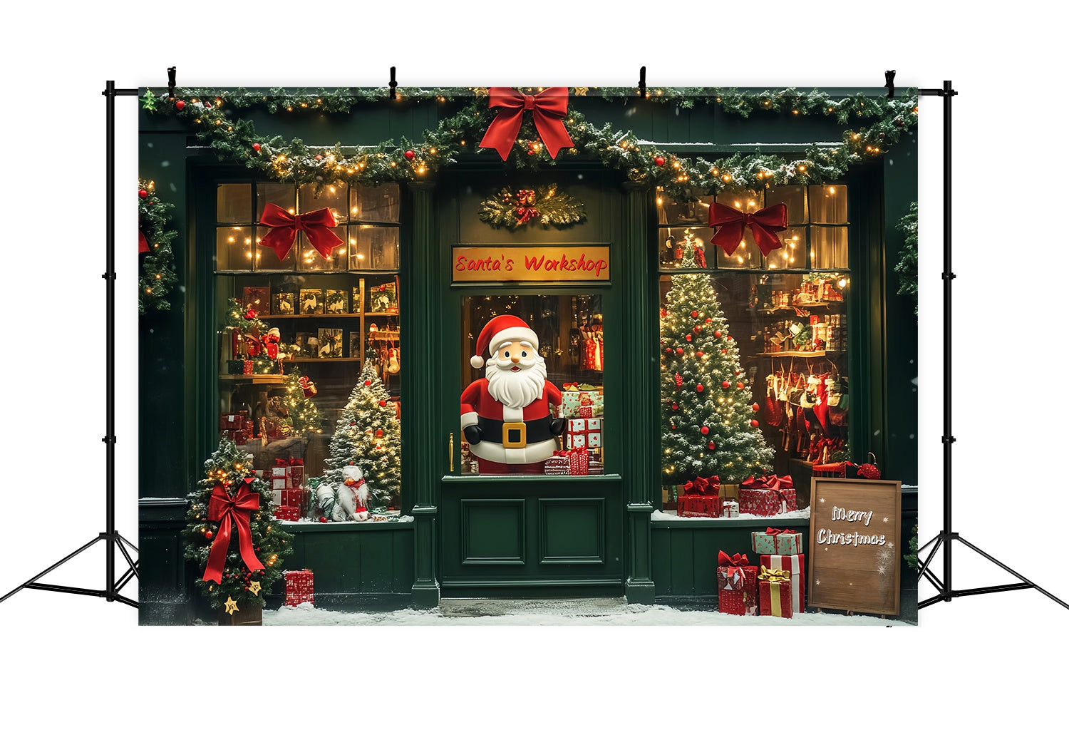 Santa's Workshop Backdrop Santa’s Toy Shop Window Christmas Backdrop UK LXX58-67