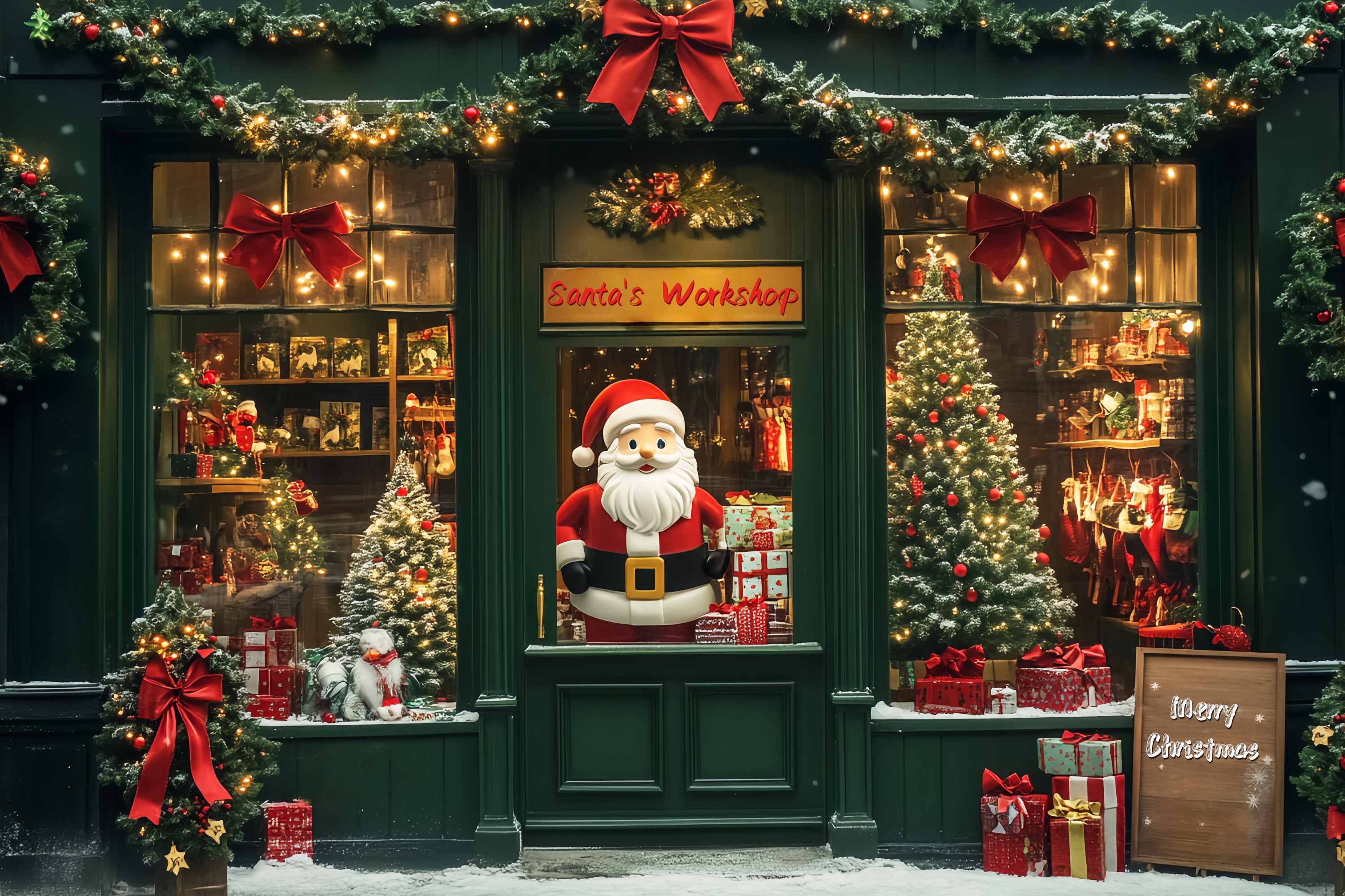 Santa's Workshop Backdrop Santa’s Toy Shop Window Christmas Backdrop UK LXX58-67