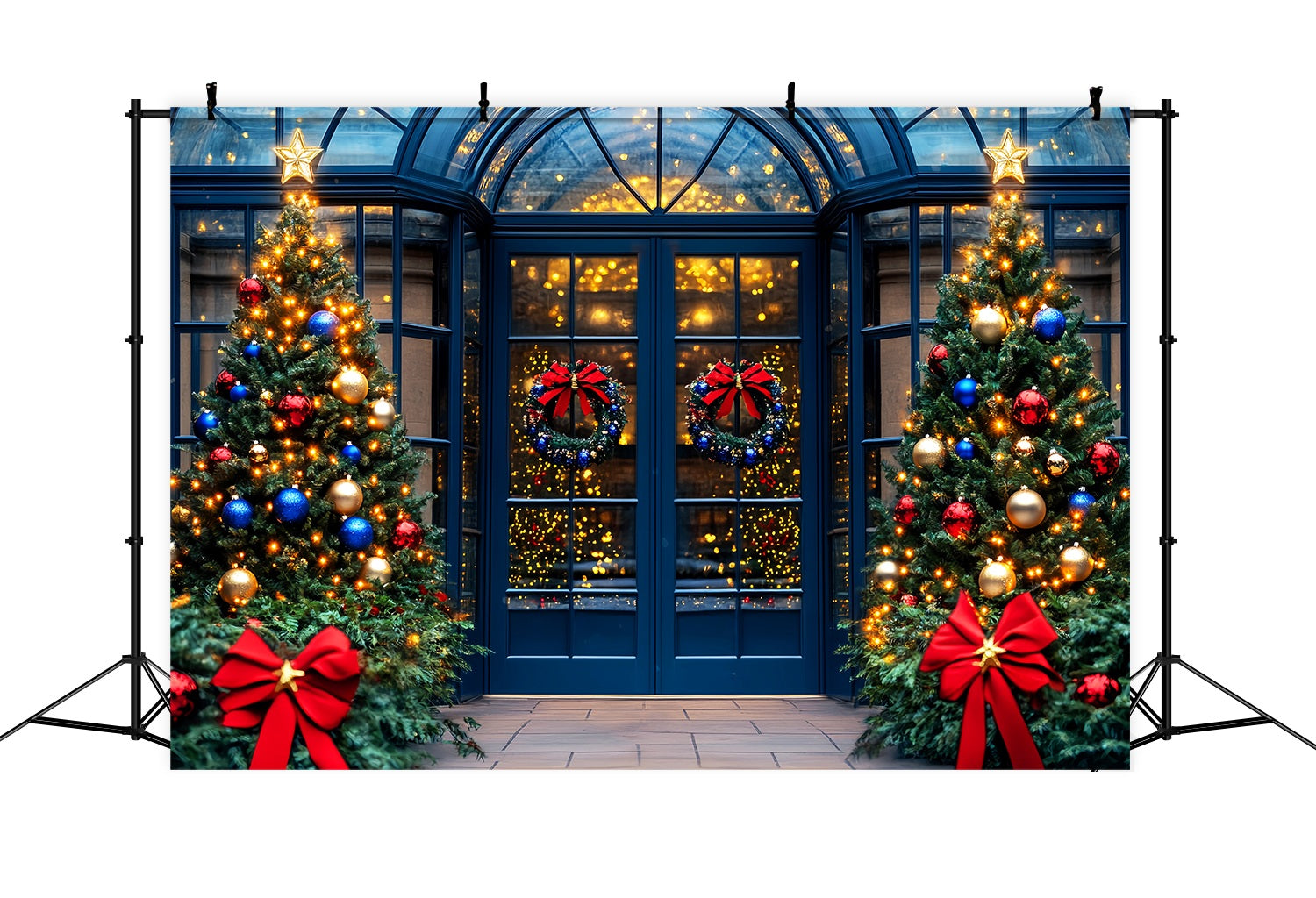 Christmas Photo Backdrop Royal Blue Ornament Entryway Christmas Backdrops 10x10 UK LXX58-68