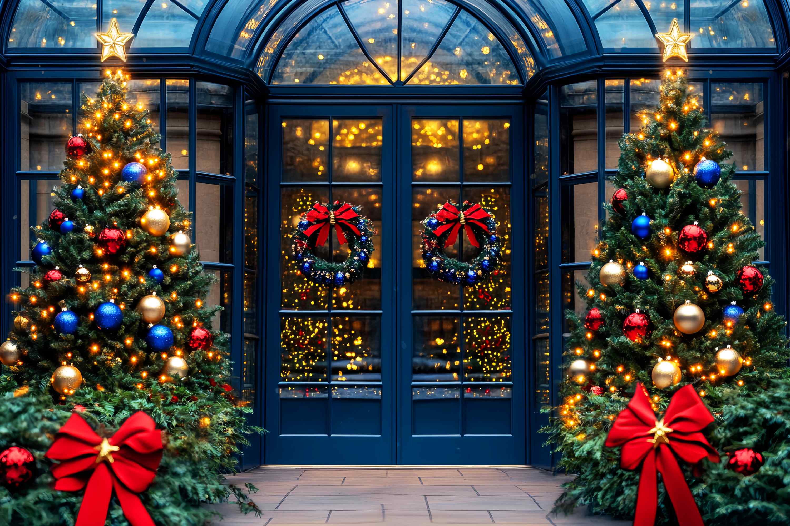 Christmas Photo Backdrop Royal Blue Ornament Entryway Christmas Backdrops 10x10 UK LXX58-68