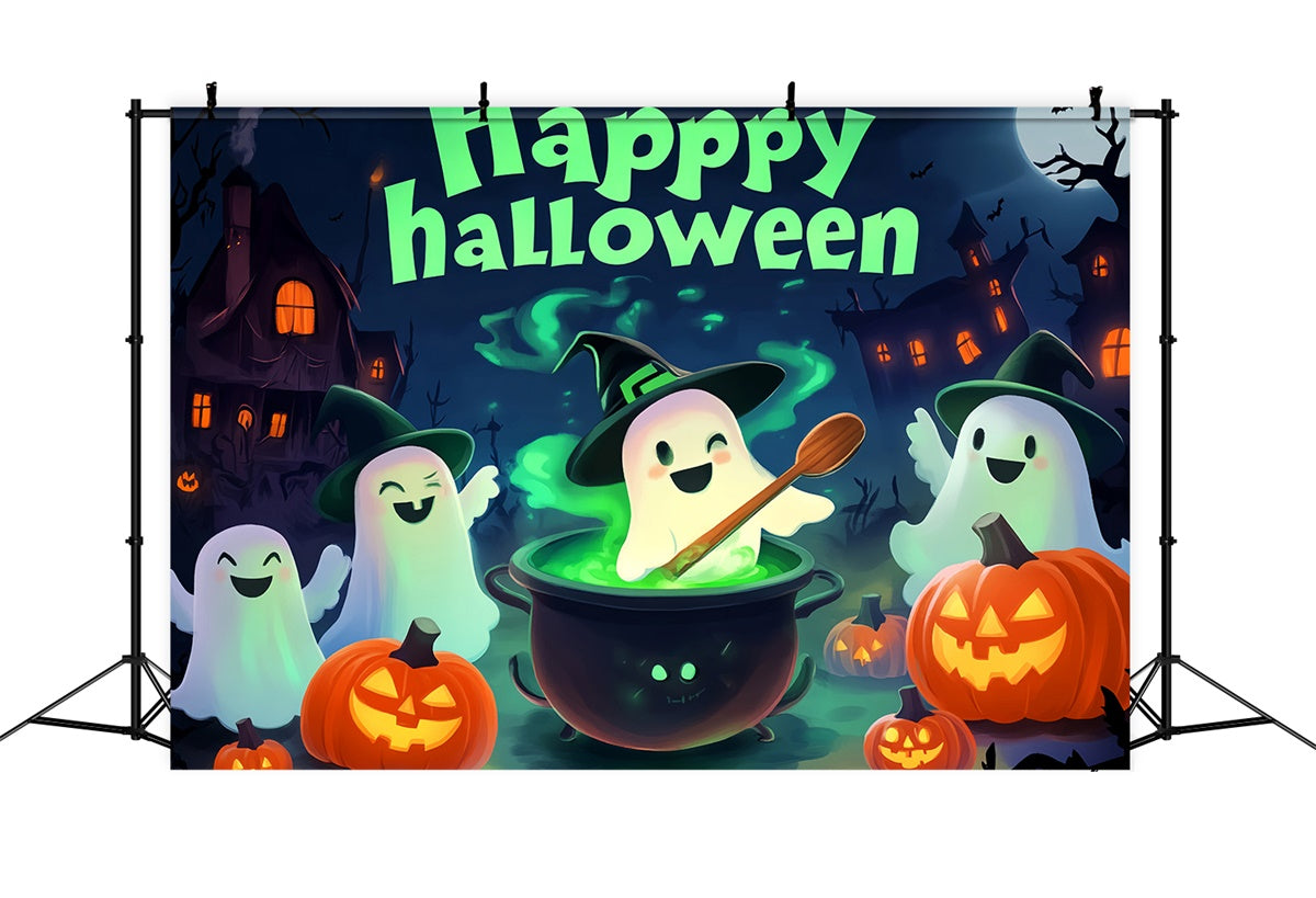 Cute Halloween Backdrop Ghost Cartoon Cheer Backdrop UK LXX58-7