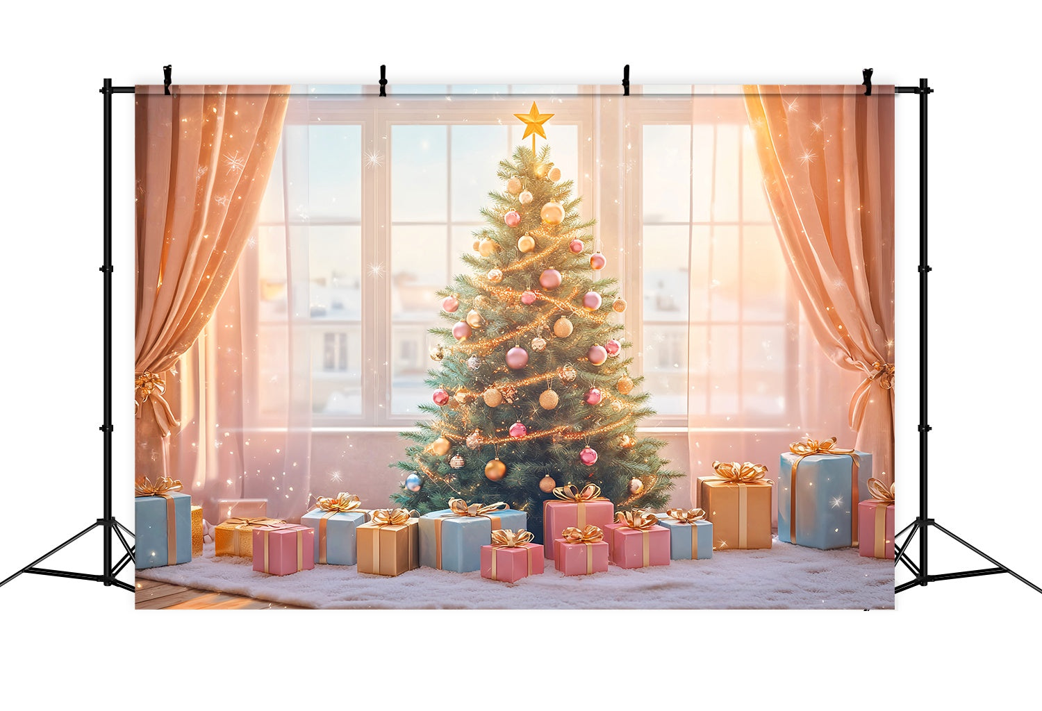 Christmas Tree Backdrop Golden Glow Gift Tree Room Christmas Backdrops Sale UK LXX58-75