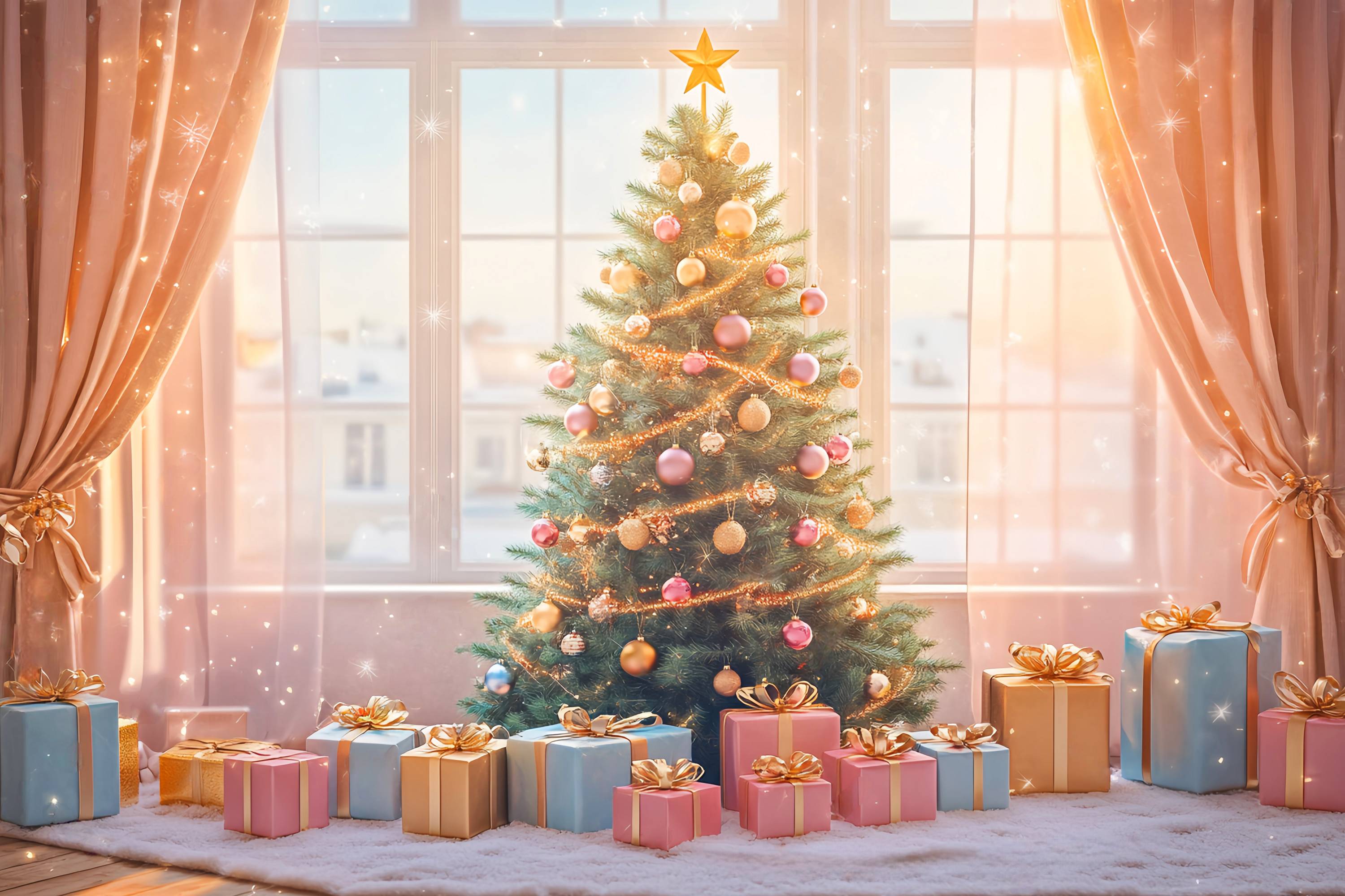 Christmas Tree Backdrop Golden Glow Gift Tree Room Christmas Backdrops Sale UK LXX58-75