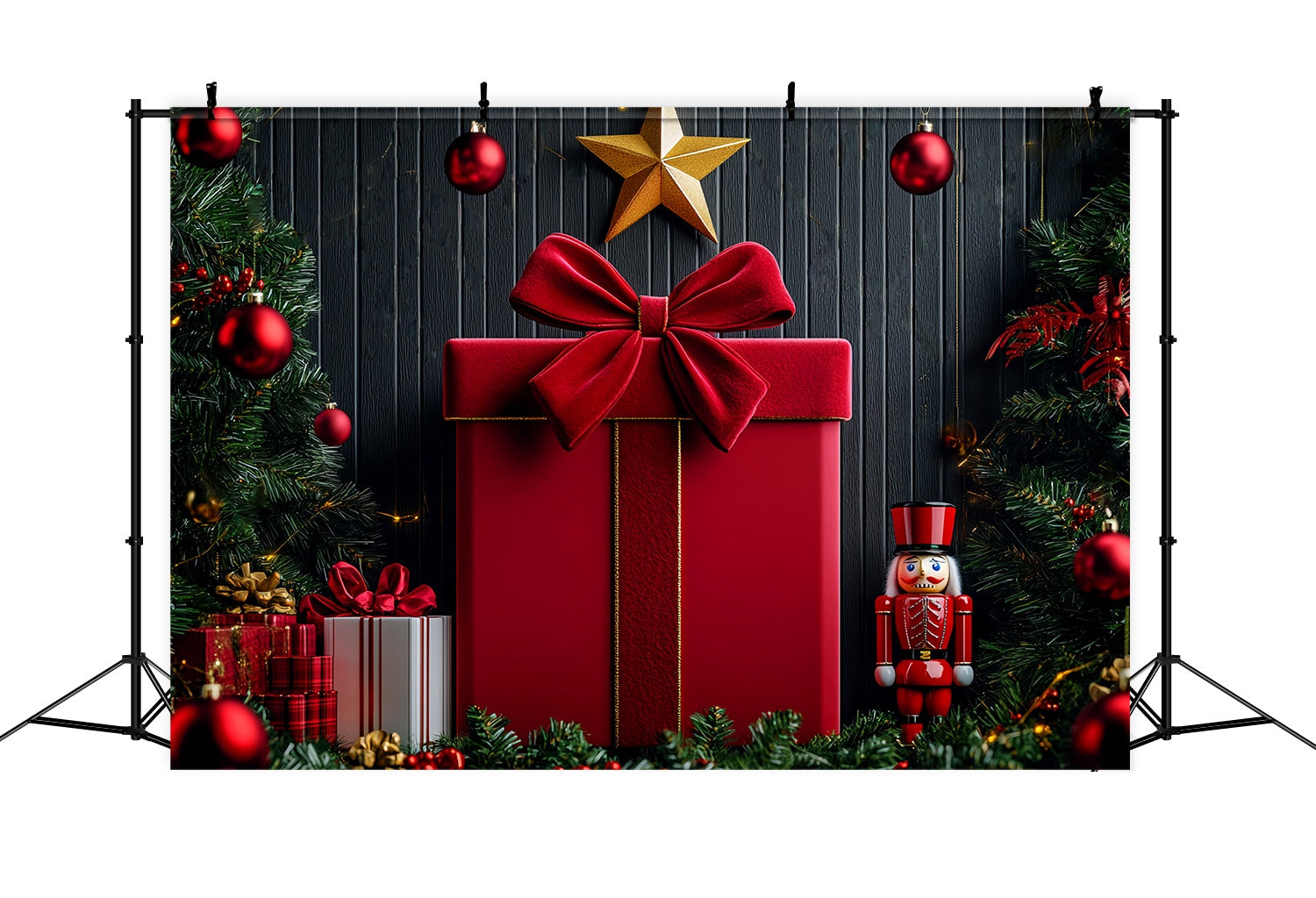 Christmas Wall Backdrop Red Velvet Bow Nutcracker Wall Christmas Backdrop for Photos UK LXX58-76