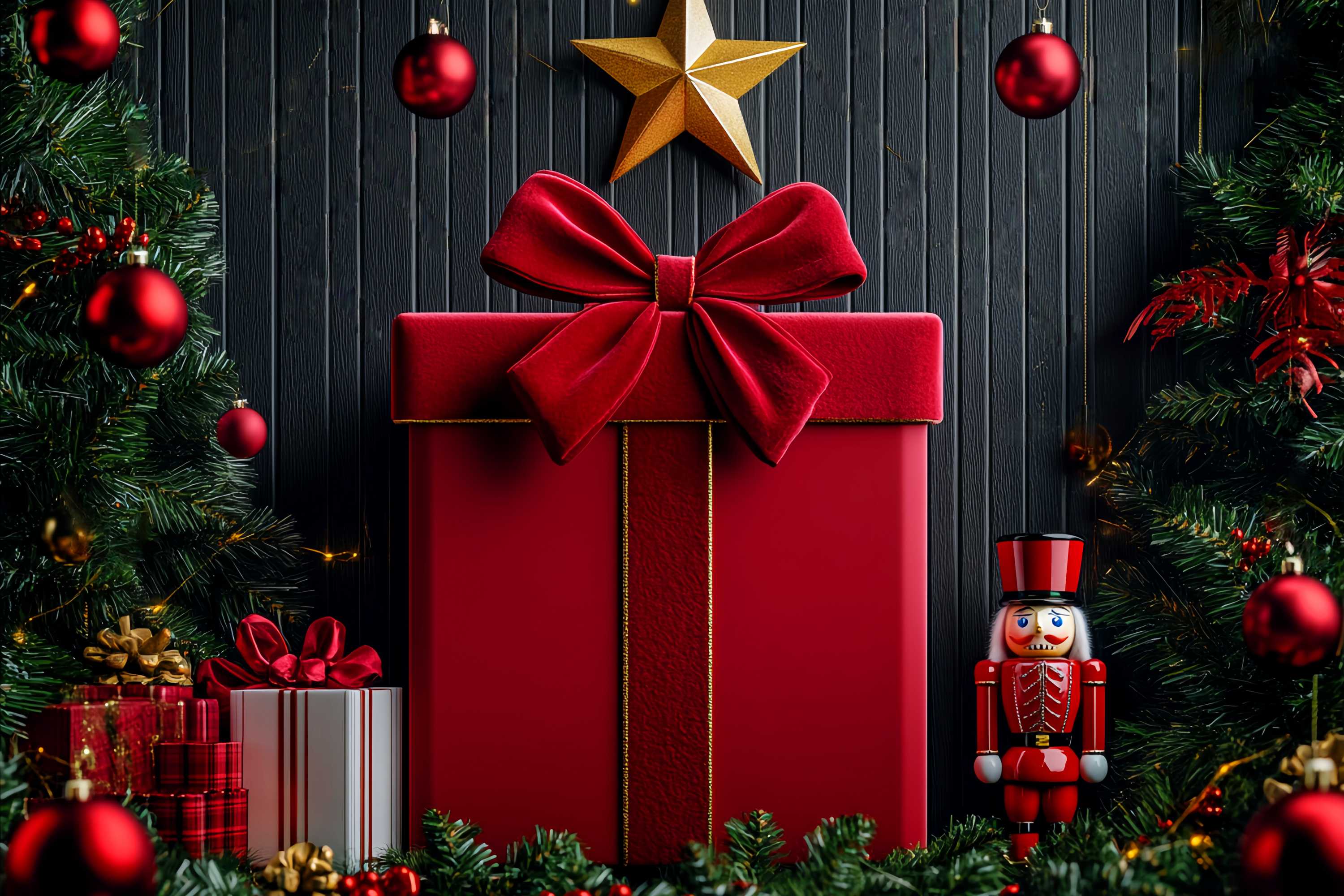 Christmas Wall Backdrop Red Velvet Bow Nutcracker Wall Christmas Backdrop for Photos UK LXX58-76
