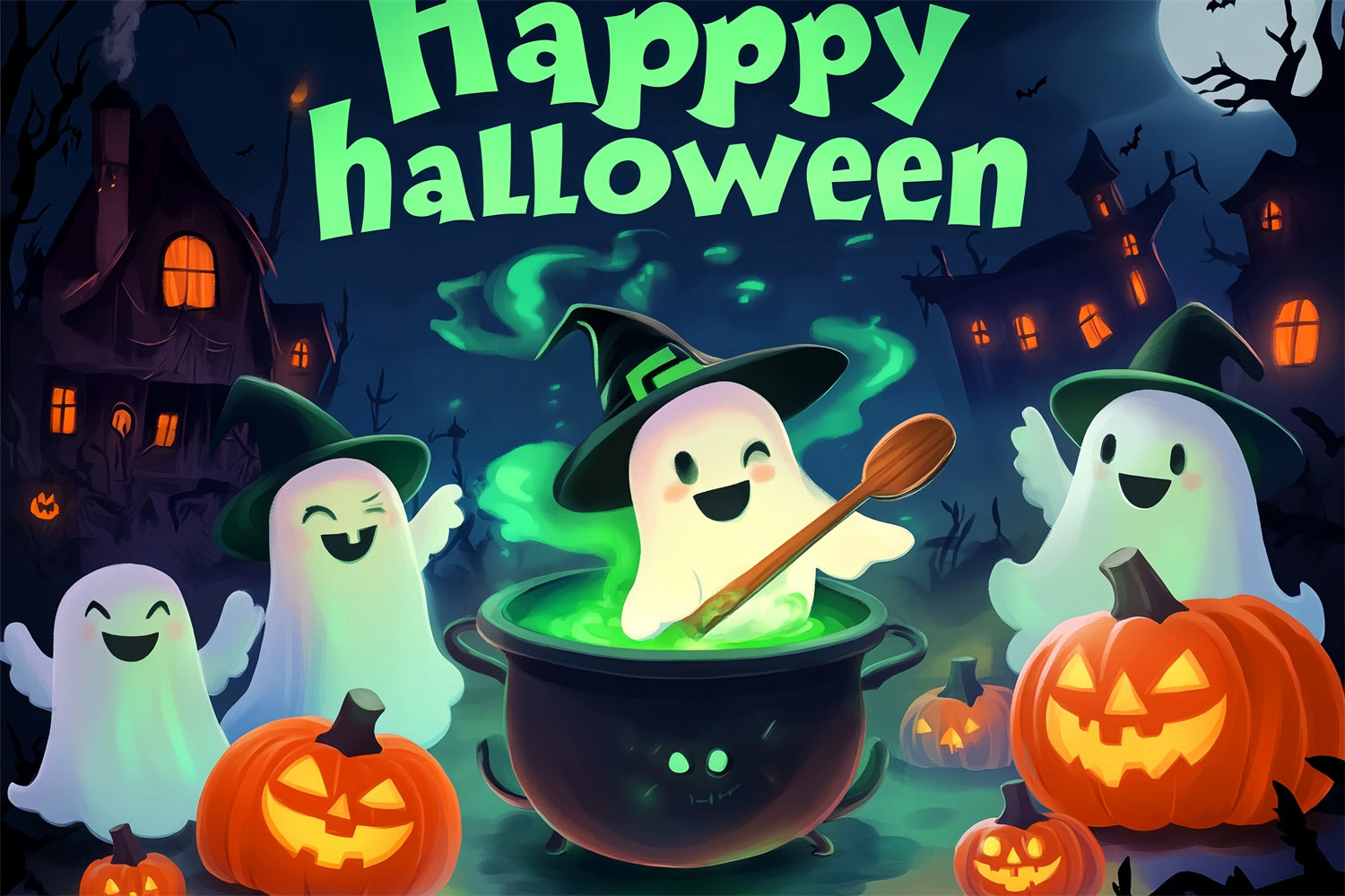 Cute Halloween Backdrop Ghost Cartoon Cheer Backdrop UK LXX58-7