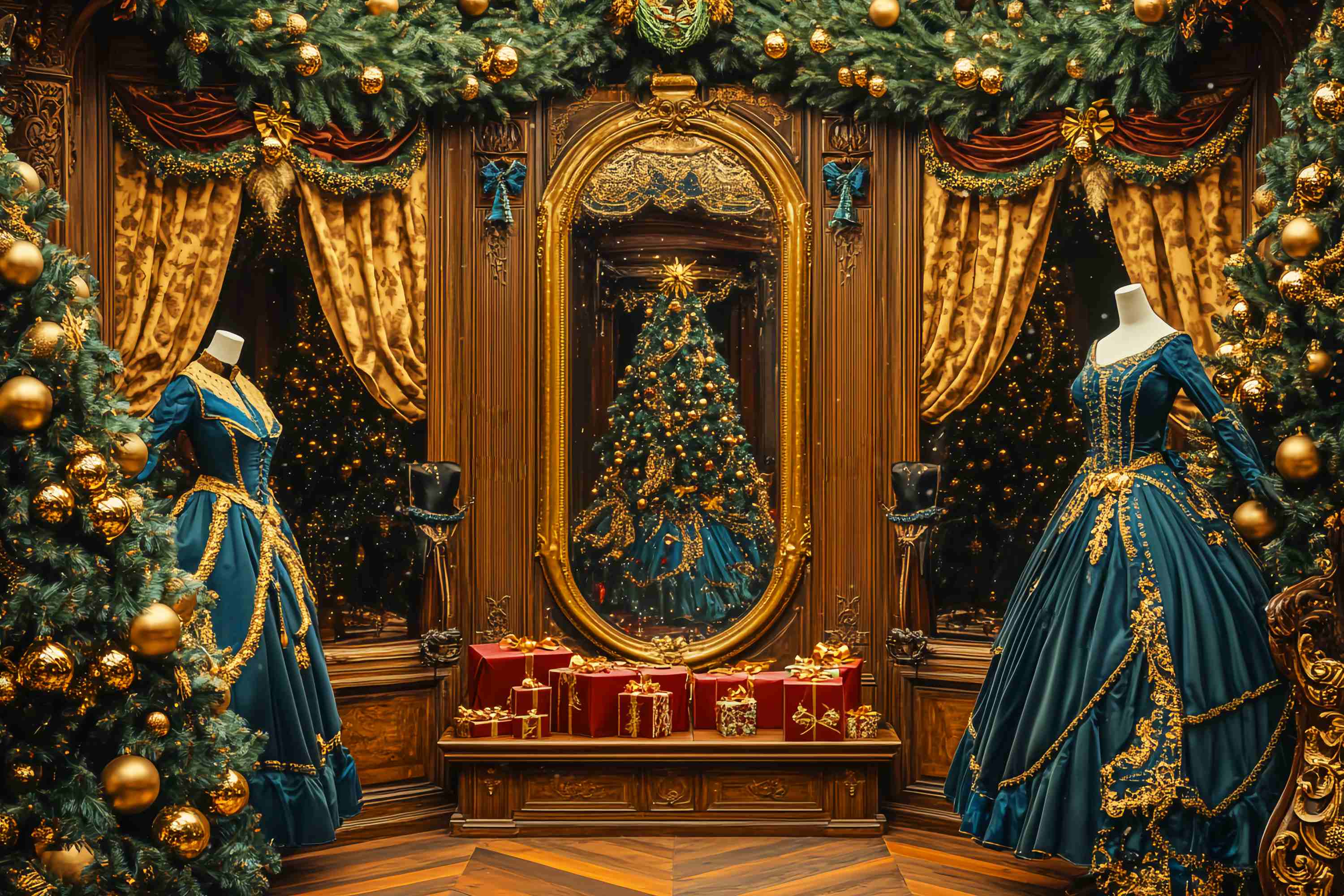 Christmas Backdrops 10x10 Victorian Golden Mirror Ballroom Christmas Photography Backdrops UK LXX58-80