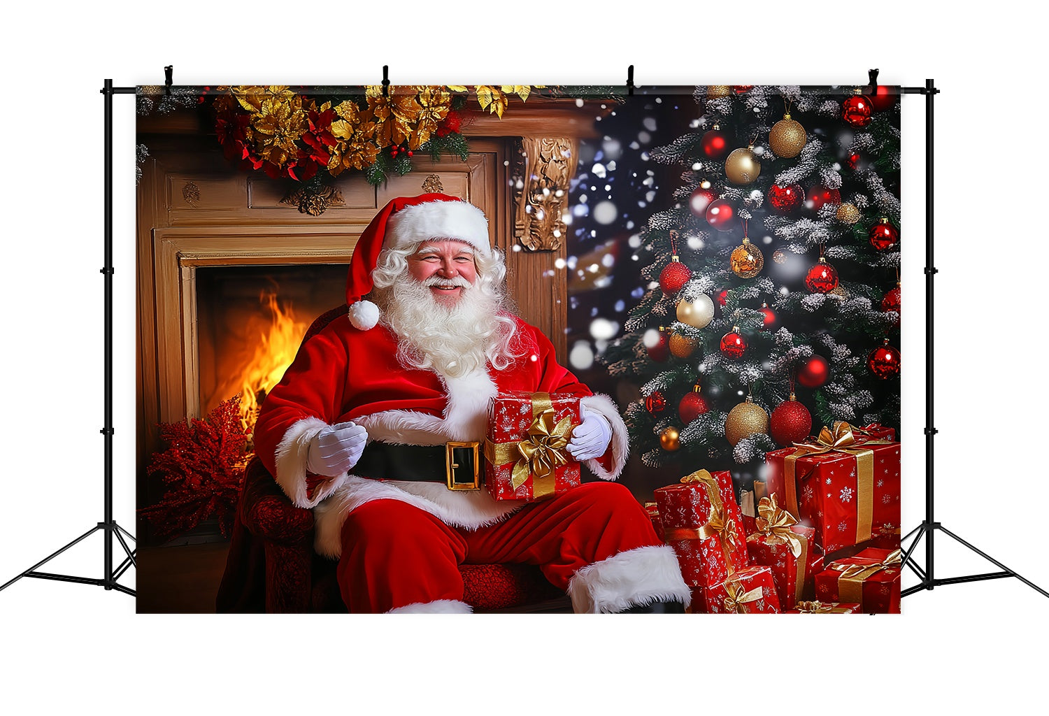 Santa Backdrop Santa Claus Fireplace Gift Time Christmas Backdrop UK LXX58-85