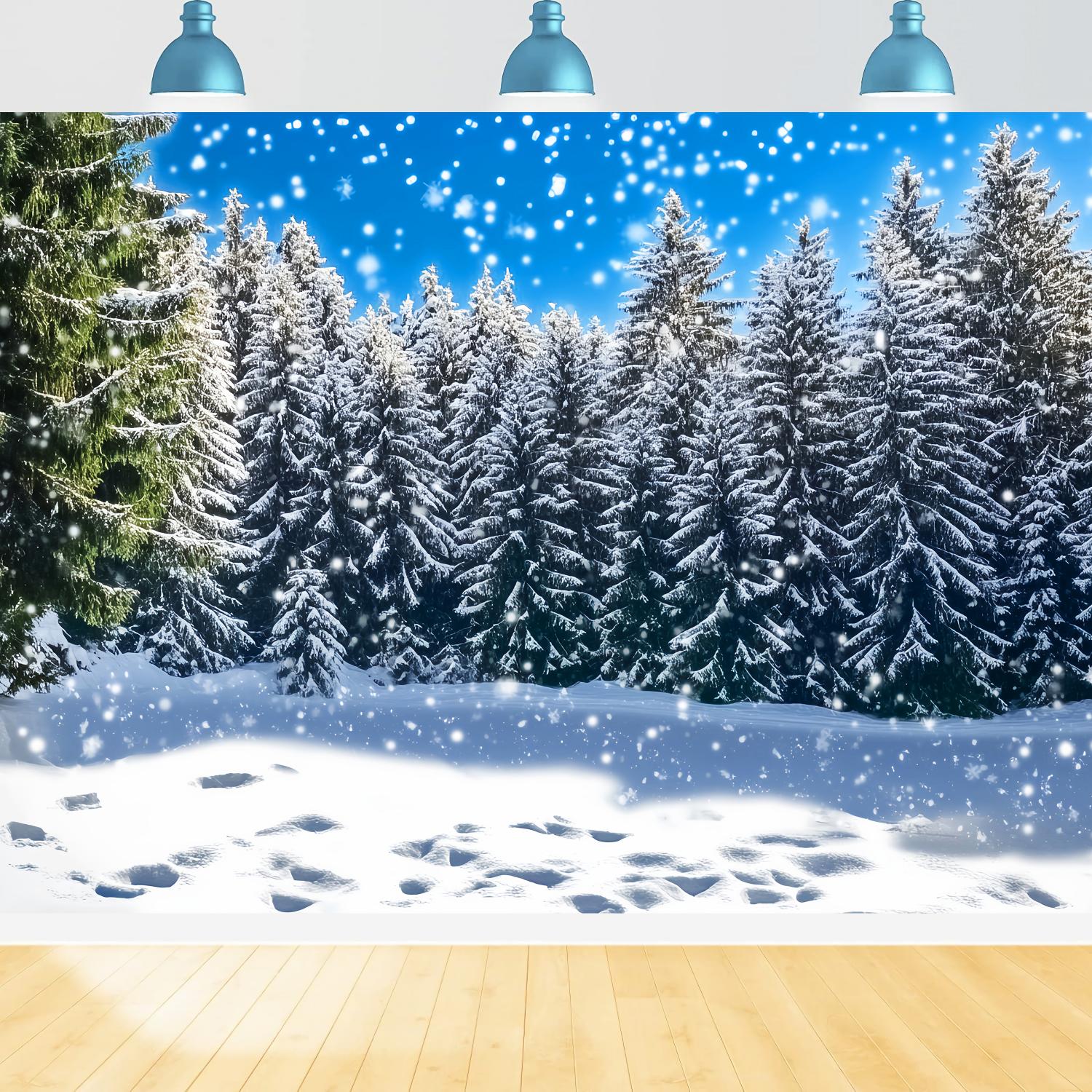 Christmas Tree Farm Backdrop Snowy Fir Forest Sparkle Scene Christmas Backdrop UK LXX58-88