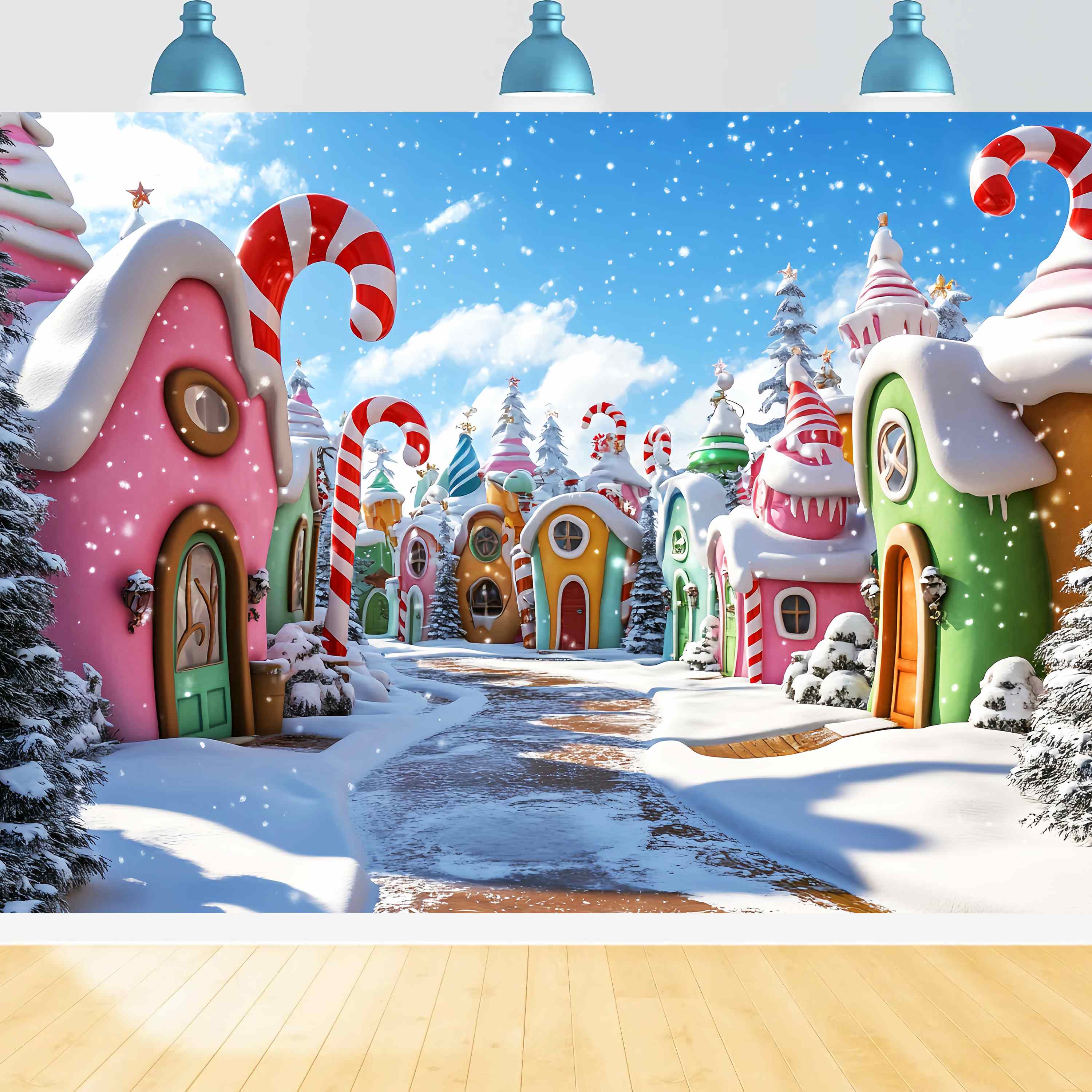 Christmas Village Backdrop Whoville Candy Cane Village Christmas Photo Backdrops UK LXX58-92