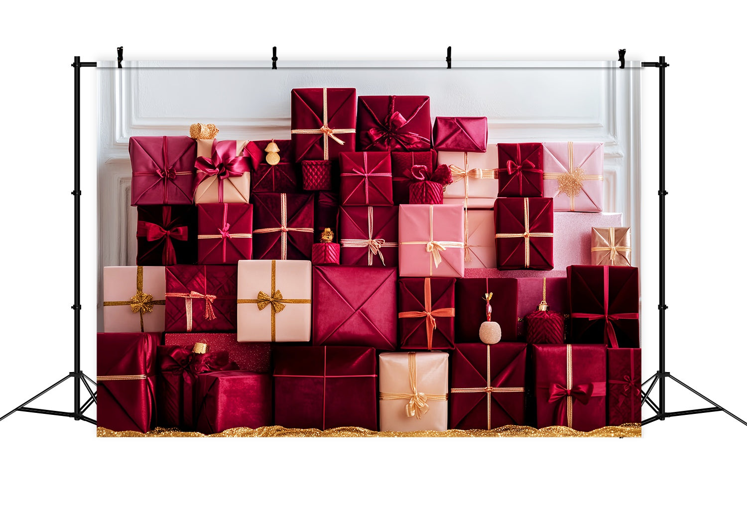 Christmas Wall Backdrop Red Blush Luxury Gift Stack Christmas Backdrops UK LXX58-93
