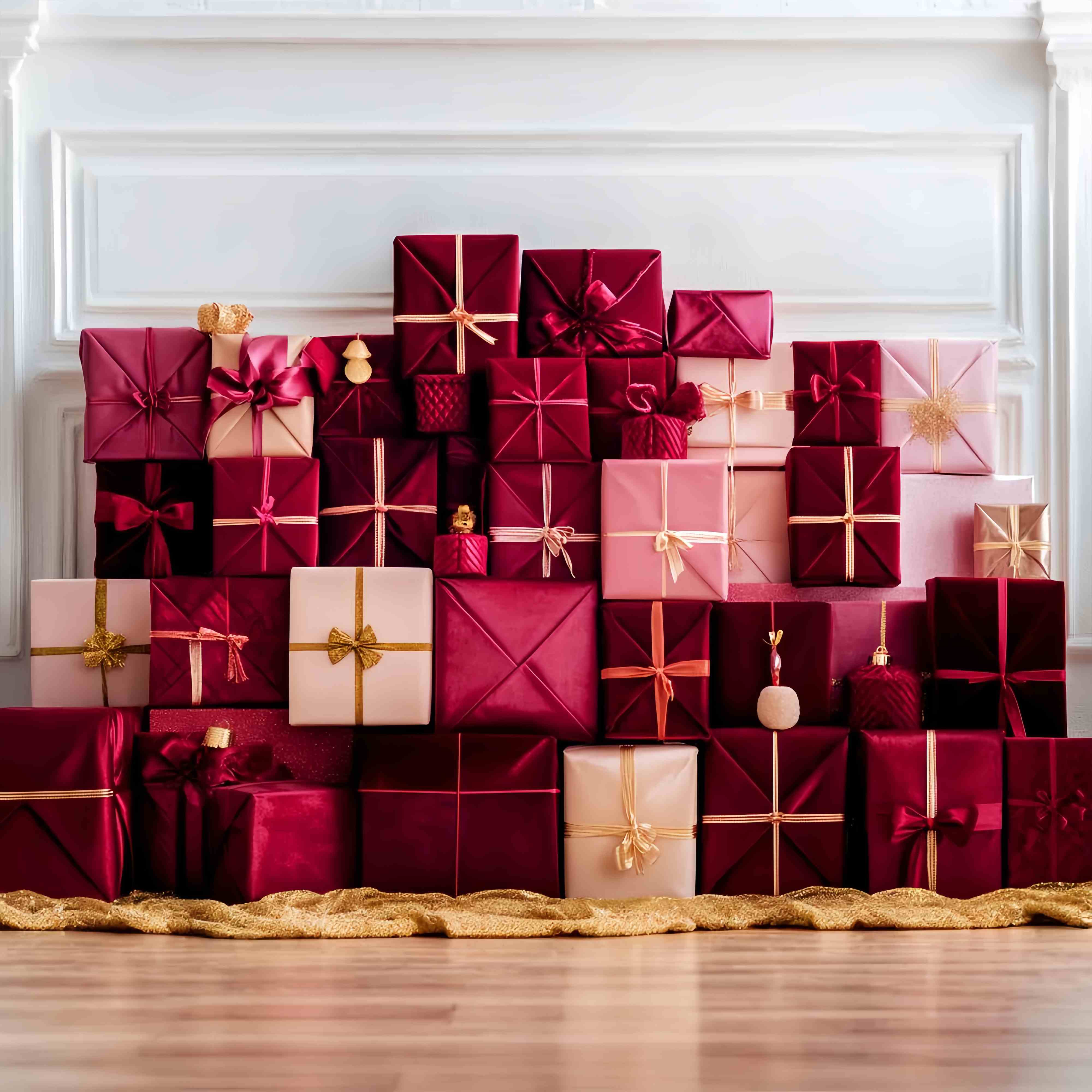 Christmas Wall Backdrop Red Blush Luxury Gift Stack Christmas Backdrops UK LXX58-93
