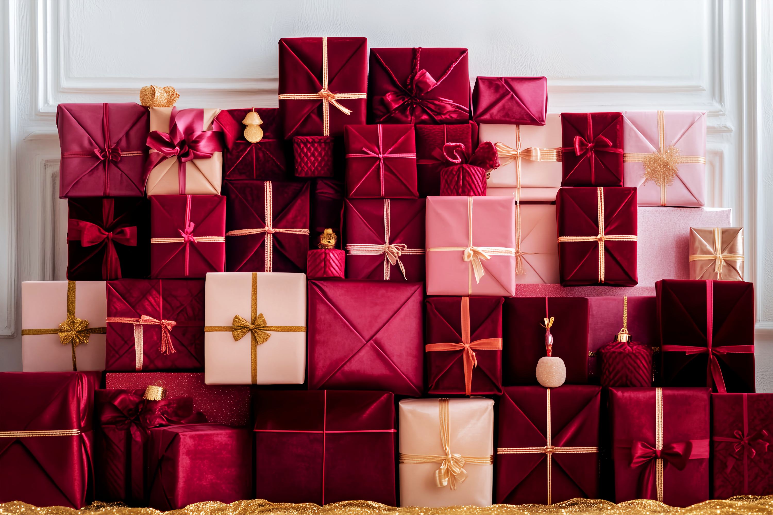 Christmas Wall Backdrop Red Blush Luxury Gift Stack Christmas Backdrops UK LXX58-93