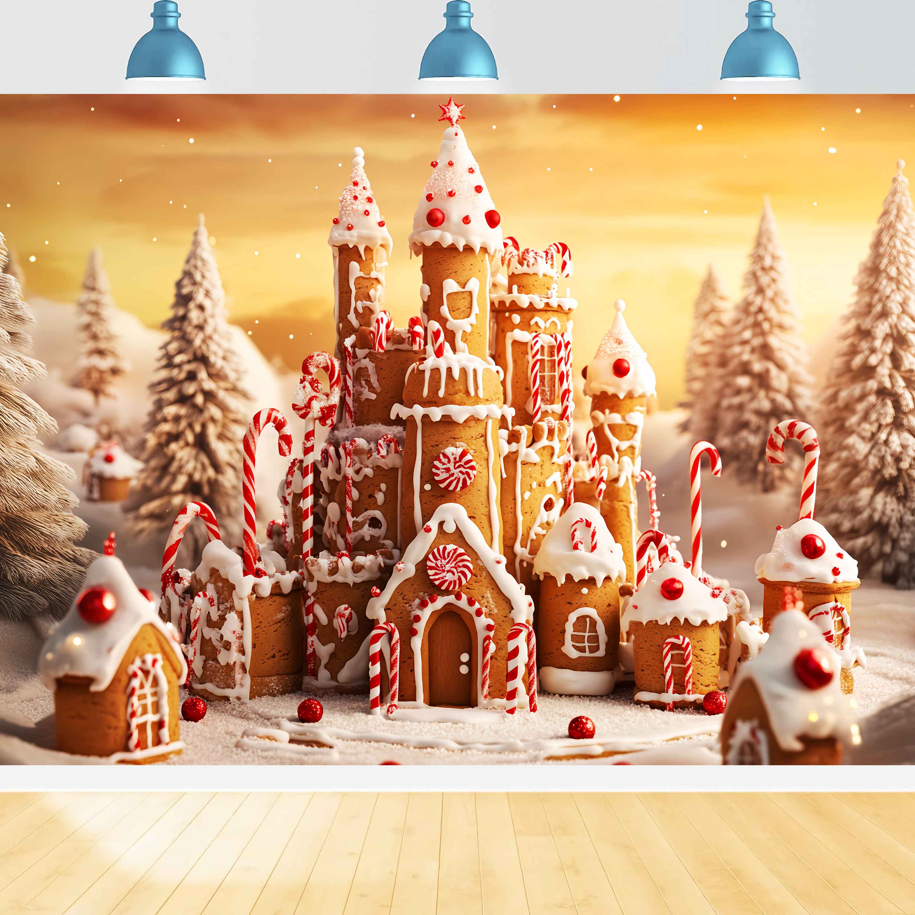 Candyland Christmas Backdrop Gingerbread Castle Wonderland Christmas Backdrops Sale UK LXX58-94