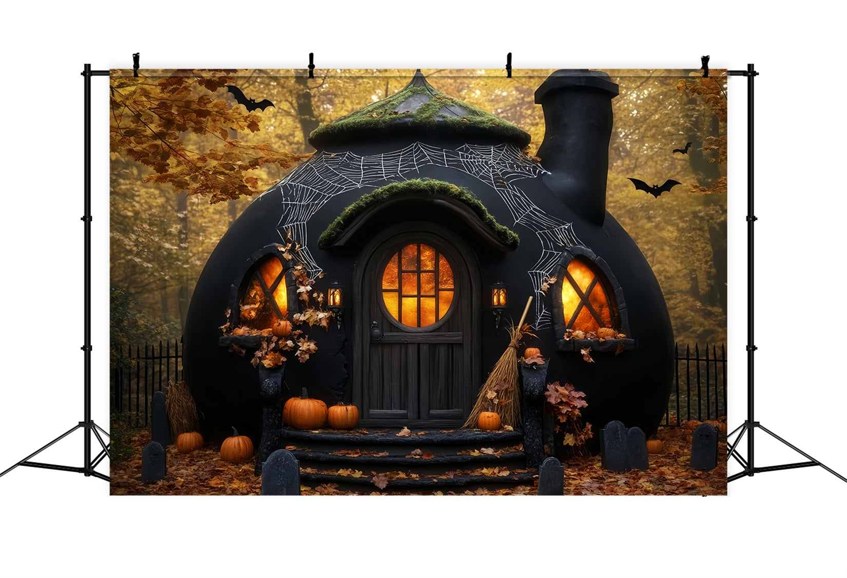 Horror Backdrop Spooky Pumpkin Witch Hut Halloween Photo Booth Backdrop UK LXX59-100