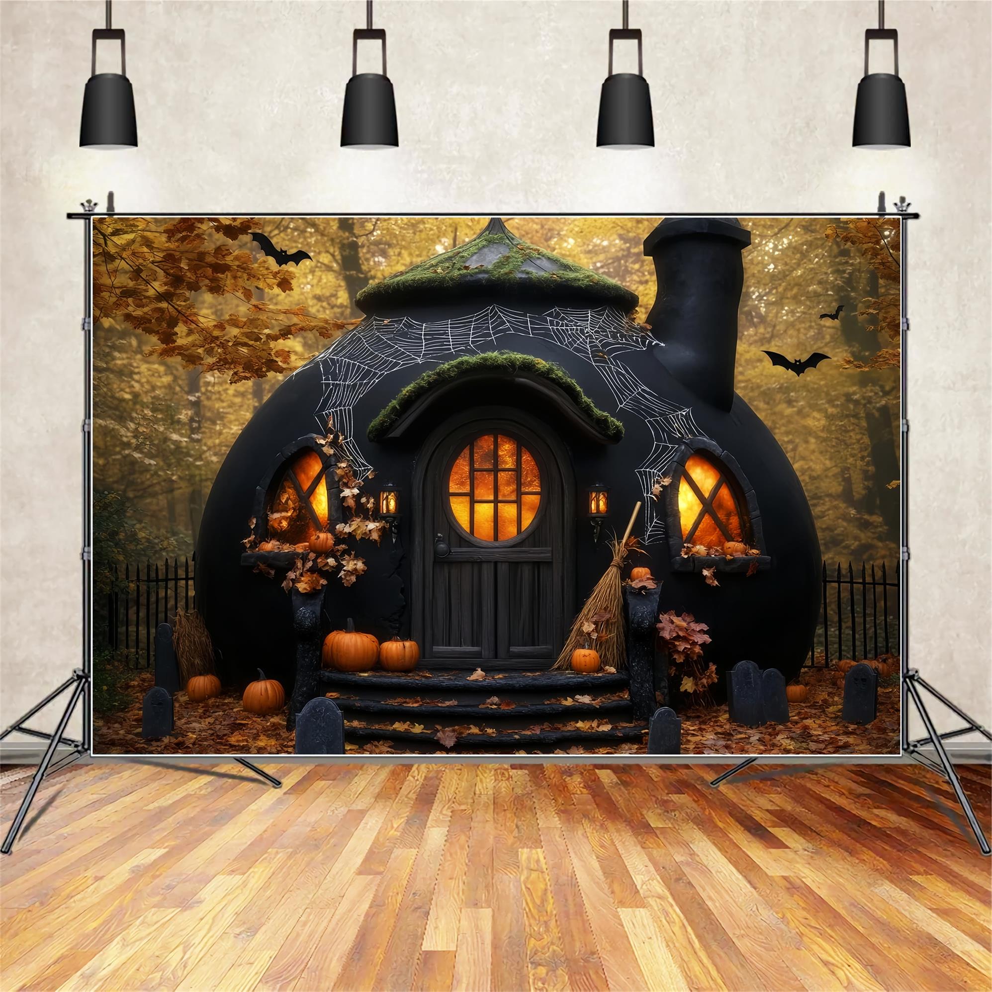 Horror Backdrop Spooky Pumpkin Witch Hut Halloween Photo Booth Backdrop UK LXX59-100