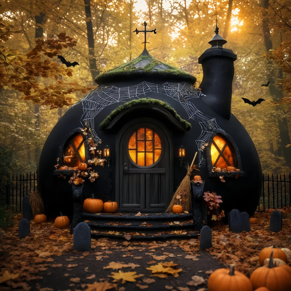 Horror Backdrop Spooky Pumpkin Witch Hut Halloween Photo Booth Backdrop UK LXX59-100