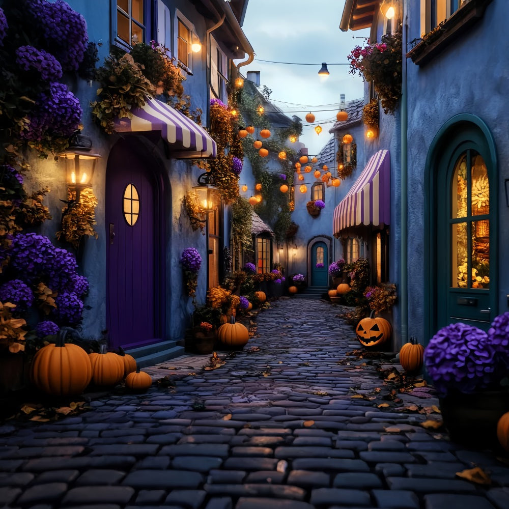 Color Backdrop Haunted Village Pumpkin Lane Halloween Photography Backdrop UK LXX59-101