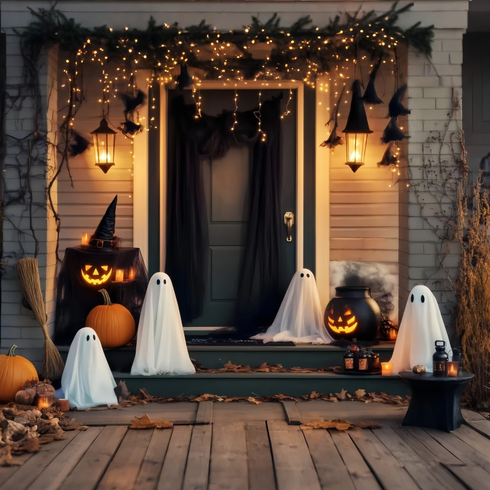 Ghost Backdrop Ghost Lantern Porch Gathering Halloween Photography Backdrops UK LXX59-104